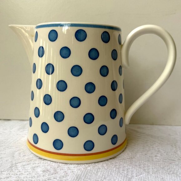 VILLEROY & BOCH “Twist Anna” 40 Oz Pitcher - Yellow & Orange Bands, Blue Dots - Picture 2 of 4